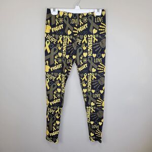 Mad Hatter Dezign Yellow‎ Awareness Ribbon Polyester Spandex Leggings Plus Size